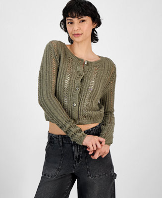 Women's Pointelle-Knit Scoop-Neck Cardigan | Macy's