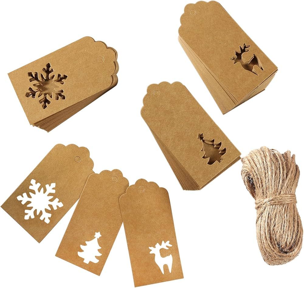 Amazon.com: Aneco 150 Pieces Paper Tags Kraft Christmas Tags Hang Labels Christmas Tree Snowflake... | Amazon (US)