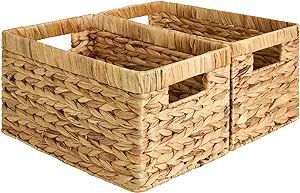 StorageWorks Water Hyacinth Storage Baskets, Rectangular Wicker Baskets with Built-in Handles, Me... | Amazon (US)