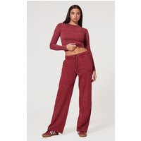 PrettyLittleThingDark Red Washed Low Rise Oversized Wide Leg Sweatpants | PrettyLittleThing US