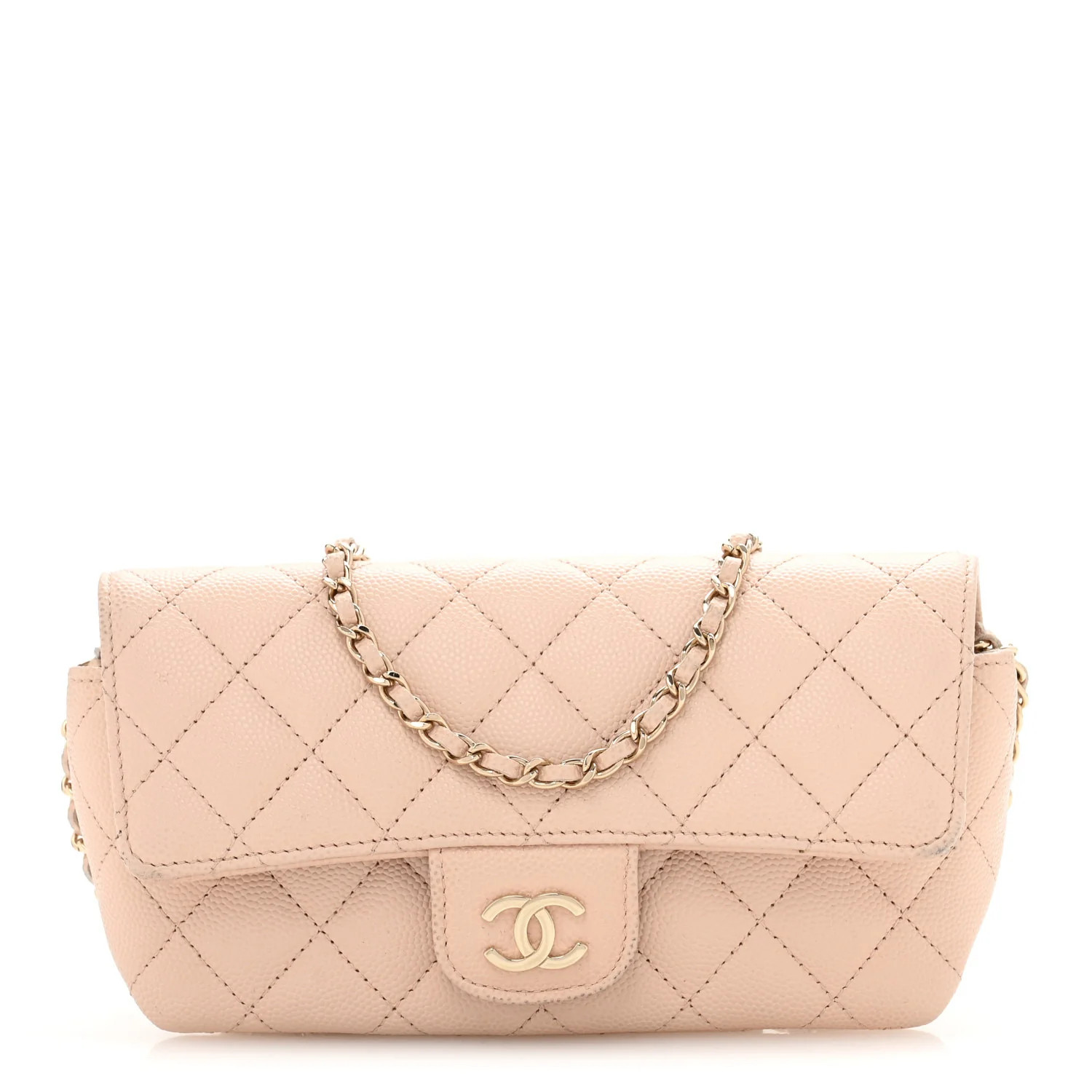 Caviar Quilted Glasses Case With Chain Beige | FASHIONPHILE (US)