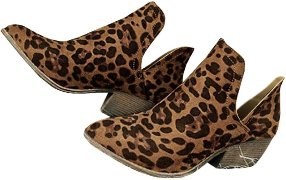 Womens Cutout Chelsea Ankle Boots Slip On Pointed Toe Stacked Chunky Block Heel Booties | Amazon (US)