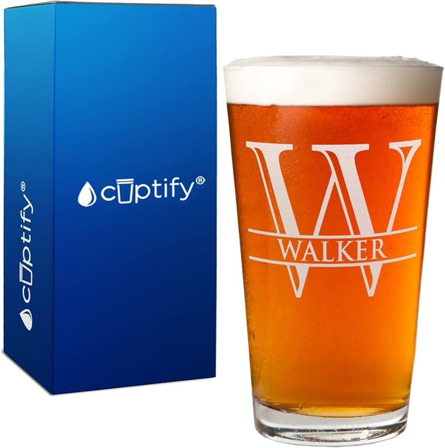 Personalized Beer Glass Split Script Monogram Initial and Name Etched 16 oz Pint Drinking Glasses... | Amazon (US)