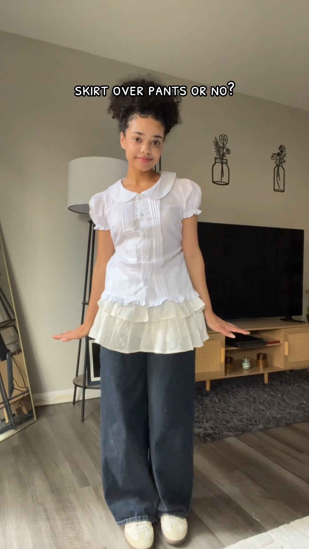 How do we feel about skirts over pants? I for one am a big fan hehe.

I love to try to spice up my style in a cute and fun way.

Jeans are listed, peterpan collar top is from the vietnamese brand 1998beforethedawn, skirt is from ross.

#LTKStyleTip #LTKPetite