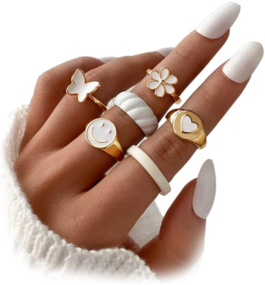 KISS WIFE Cute Rings Aesthetic Rings for Girls Women Y2K Preppy Jewelry Stackable Joint Finger Ri... | Amazon (US)