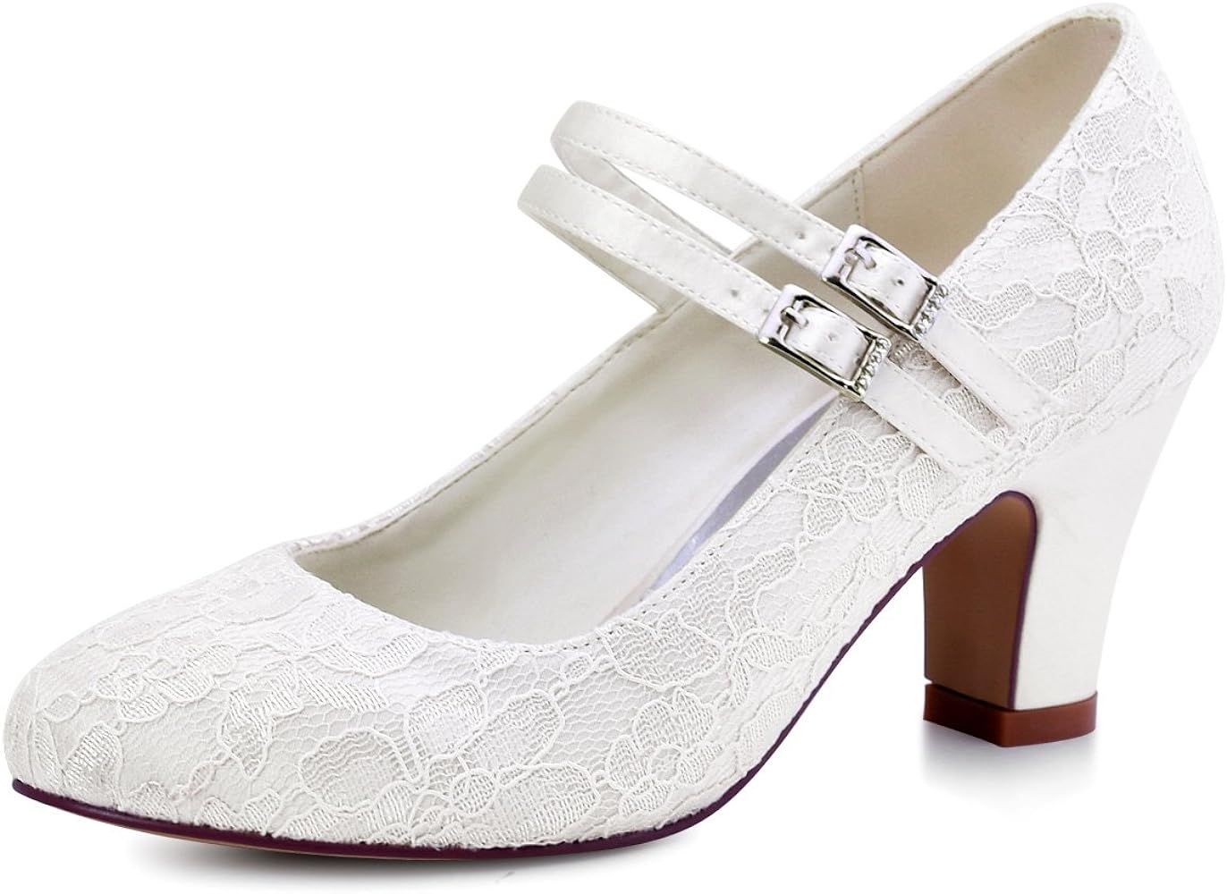 ELEGANTPARK Wedding Shoes for Bride Closed Toe Bridal Shoes Block Heel Pumps Mary Jane Lace Weddi... | Amazon (US)