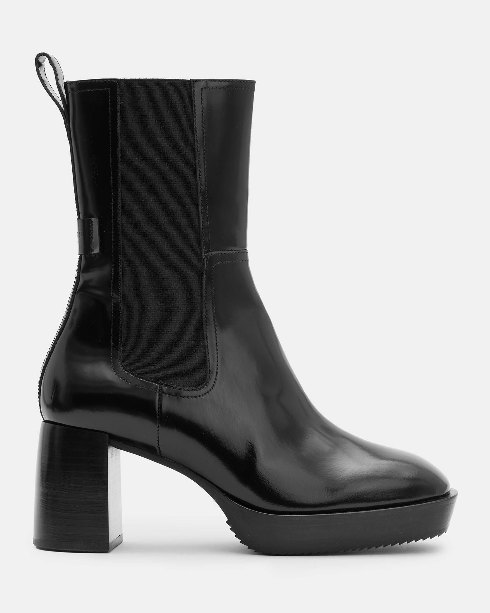 Lottie Heeled Slip On Leather Boots BLACK SHINE | ALLSAINTS US | AllSaints US