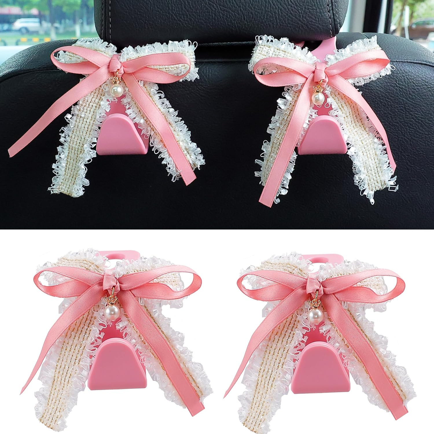 Amooca Car Seat Headrest Hook Cute Bowknot Vehicle Hanger Car Storage Organizer for Handbag Purse... | Amazon (US)