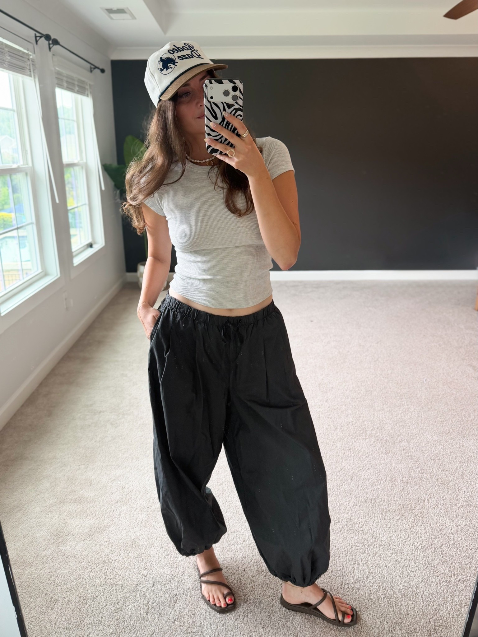 5’9” wearing size small gray waffle baby tee and medium, dark gray parachute pants 7 shoe

#LTKootd #LTKTall