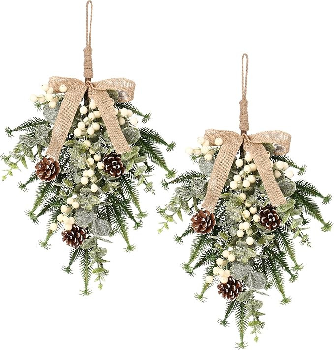 SY Super Bang 2PCS Christmas Decorations, 19Inch Artificial White Berry Front Door/Fireplace Hang... | Amazon (US)