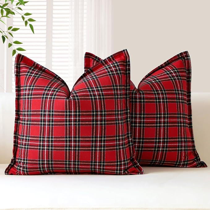 OTOSTAR Pack of 2 Christmas Scottish Plaid Throw Pillow Covers Decorative Linen Check Tartan Squa... | Amazon (US)