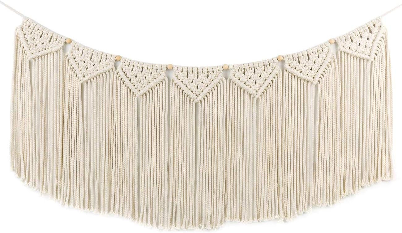 Macrame Woven Wall Hanging Curtain Fringe Garland Banner - BOHO Shabby Chic Bohemian Wall Decor -... | Amazon (US)