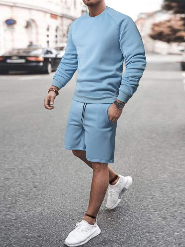 Men Raglan Sleeve Sweatshirt & Track Shorts | SHEIN