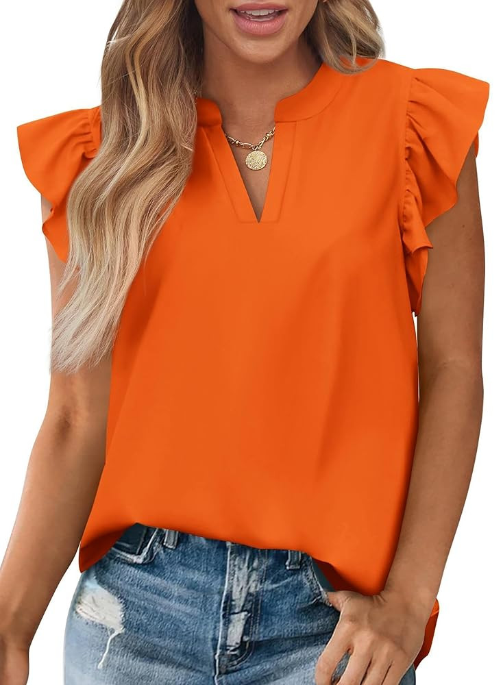 Zenlonr Womens Summer Tops 2025 Casual V Neck Ruffle Cap Sleeve Blouse Shirts Basic Tunic Tops Sp... | Amazon (US)