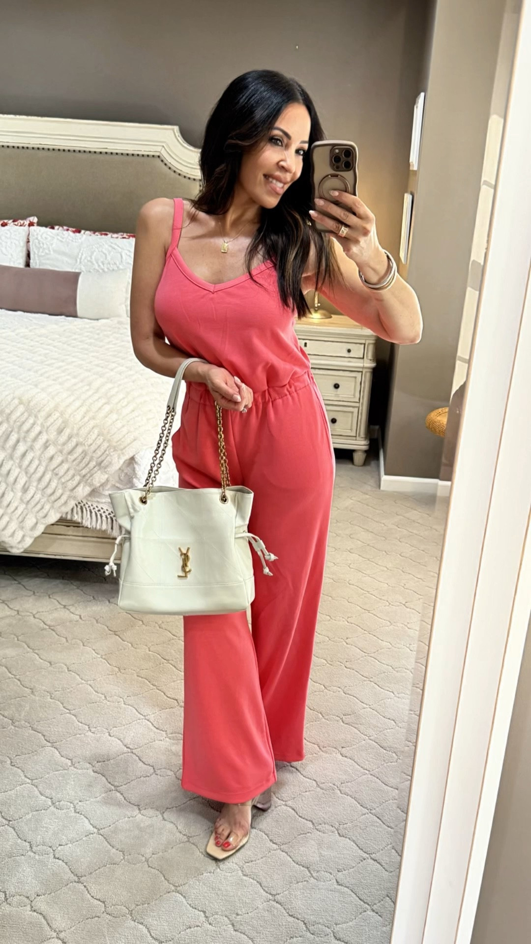 Found the ultimate summer uniform and she is CUTE. This coral jumpsuit is unbelievably soft, super flattering, and perfect for those hot summer days ahead. It comes in four colors and I’m wearing a size small. 🍑☀️🌴
for summer! 
#WalmartFashion #SummerStyle #JumpsuitLife #SummerOutfits #AffordableFashion #OOTD