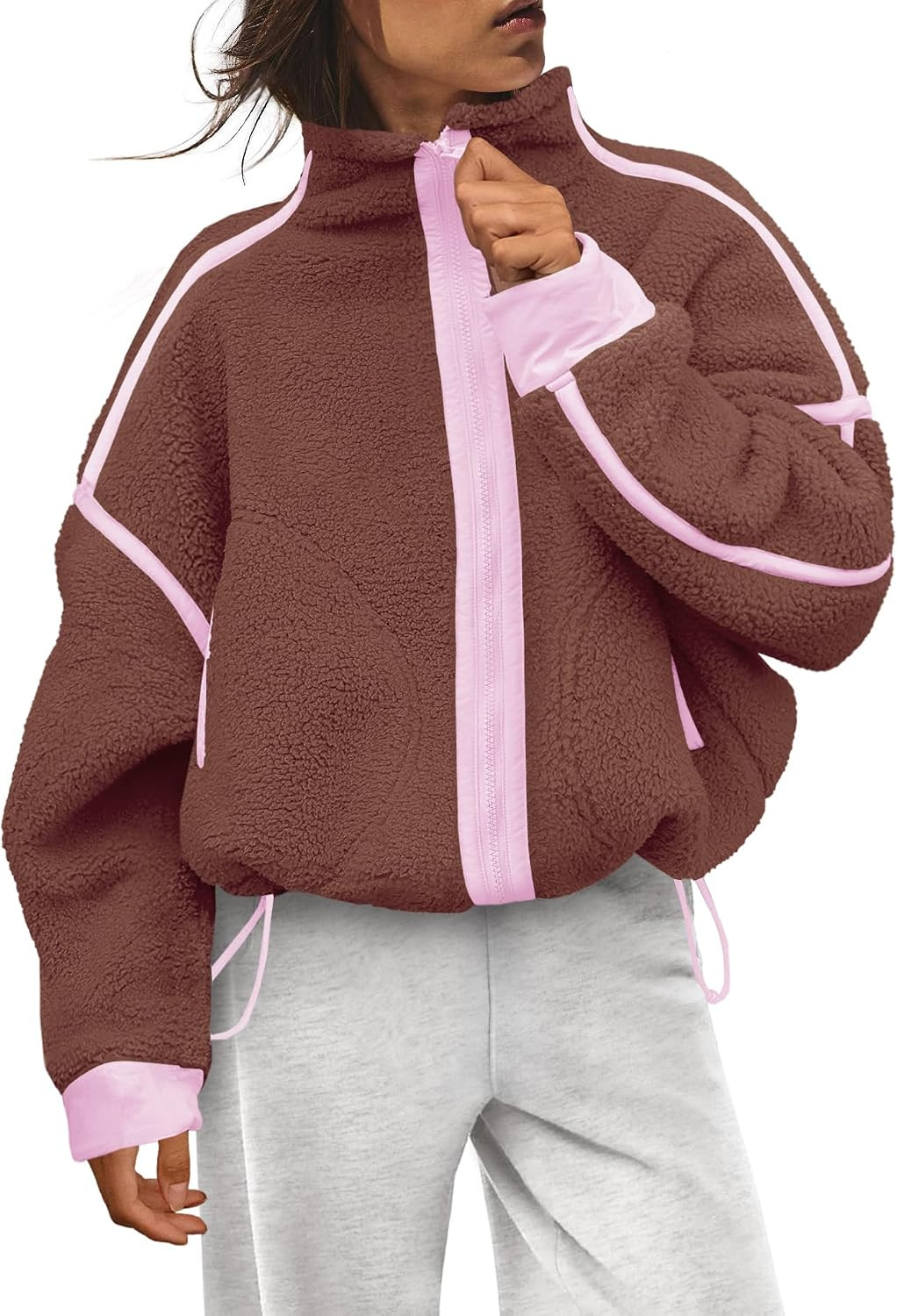Panadila Womens Fleece Zip Up Jacket Fuzzy Sherpa Jacket Casual Teddy Coats Winter Outerwear with Pockets | Amazon (US)