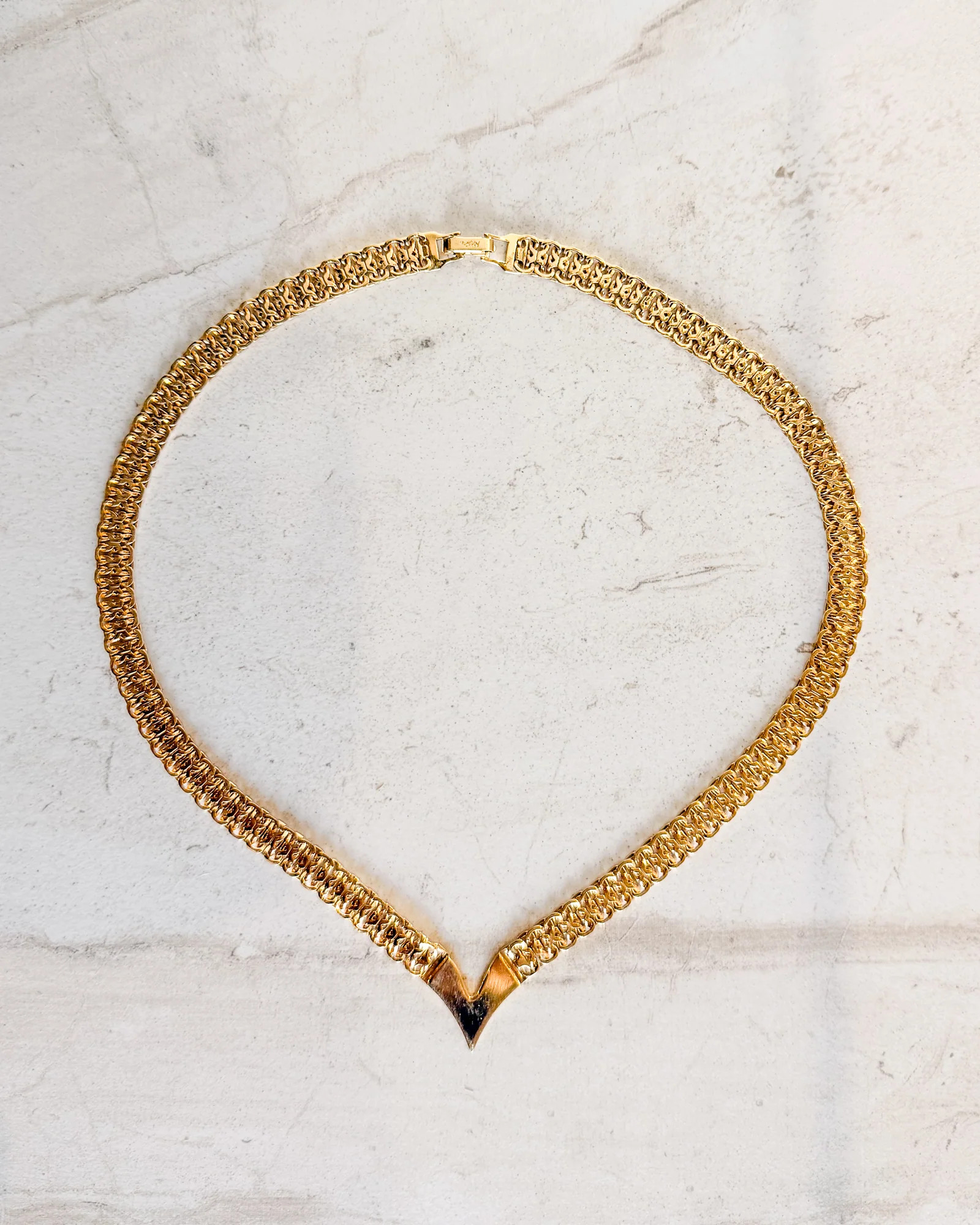 Vintage Signed Gold-Tone V Necklace | Care Tucker