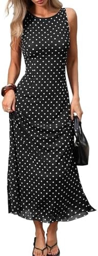 ELLEVEN Women’s Polka Dot Maxi Tank Dress, Sleeveless Boat Neck Bodycon Slim Fit Elegant Long D... | Amazon (US)