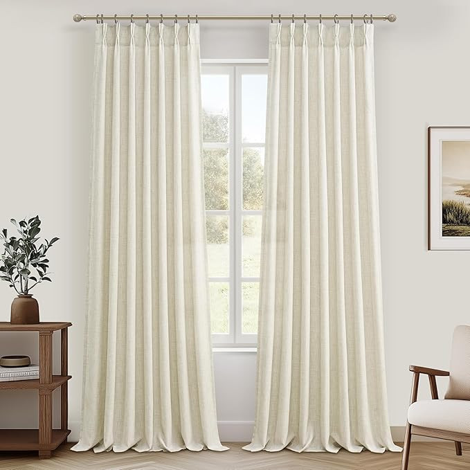 Cream Beige Memory Trained Pinch Pleated Curtains 96 Inches Long for Bedroom, Light Filtering Lin... | Amazon (US)