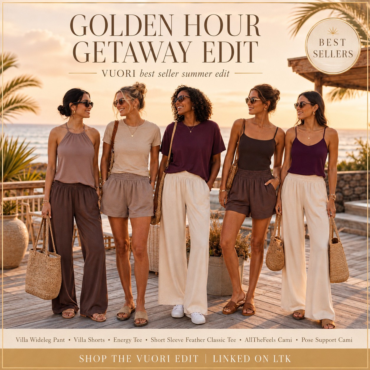 @Vuori US Summer Chic | Golden Hour

The Vuori golden hour getaway edit is the summer outfit lineup that makes packing feel easy, polished, and actually wearable!! ☀️ 

These Best-Selling Vuori staples — the Villa Wideleg Pant, Villa Shorts, Energy Tee, Short Sleeve Feather Classic Tee, AllTheFeels Cami, and Pose Support Cami — are lightweight, comfortable, flattering, and perfect for vacation days when you want to look put together without trying too hard.

This is the kind of summer wardrobe formula that works from morning coffee to sunset dinner. 

The Villa Wideleg Pant gives that breezy, flowy resort look, the Villa Shorts are easy for hot days and casual plans, and the Vuori tops make every outfit feel clean, soft, and effortless. 

Pair them with sandals, sneakers, sunglasses, gold jewelry, and a woven tote for beach vacations, girls’ trips, resort stays, travel days, poolside lunches, coastal walks, and golden hour plans by the water.

If you want pieces you’ll actually rewear all summer, this is the Vuori edit to shop. 

These best sellers mix and match so easily, pack without taking over your suitcase, and make every outfit feel more elevated while still being comfortable enough for real life. 

Soft, neutral, travel-ready, and endlessly wearable — exactly the kind of staples that make summer dressing feel simple in the best way.

📌 SAVE this for the Vuori getaway staples that make every summer outfit feel golden hour ready.

↓ Everything is linked!

#LTKActive #LTKSaleAlert #LTKTravel