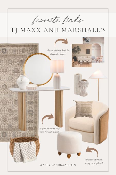My favorite finds from TJ Maxx and Marshall’s!

Home finds, living room refresh, light and bright, neutral style, accent chair, console table, ottoman faves, neutral area rug, gold detail, wall mirror, neutral decor, basket faves, neutral blanket, travertine style, floor lamp, affordable finds, shop the look!

#LTKHome #LTKSeasonal #LTKStyleTip