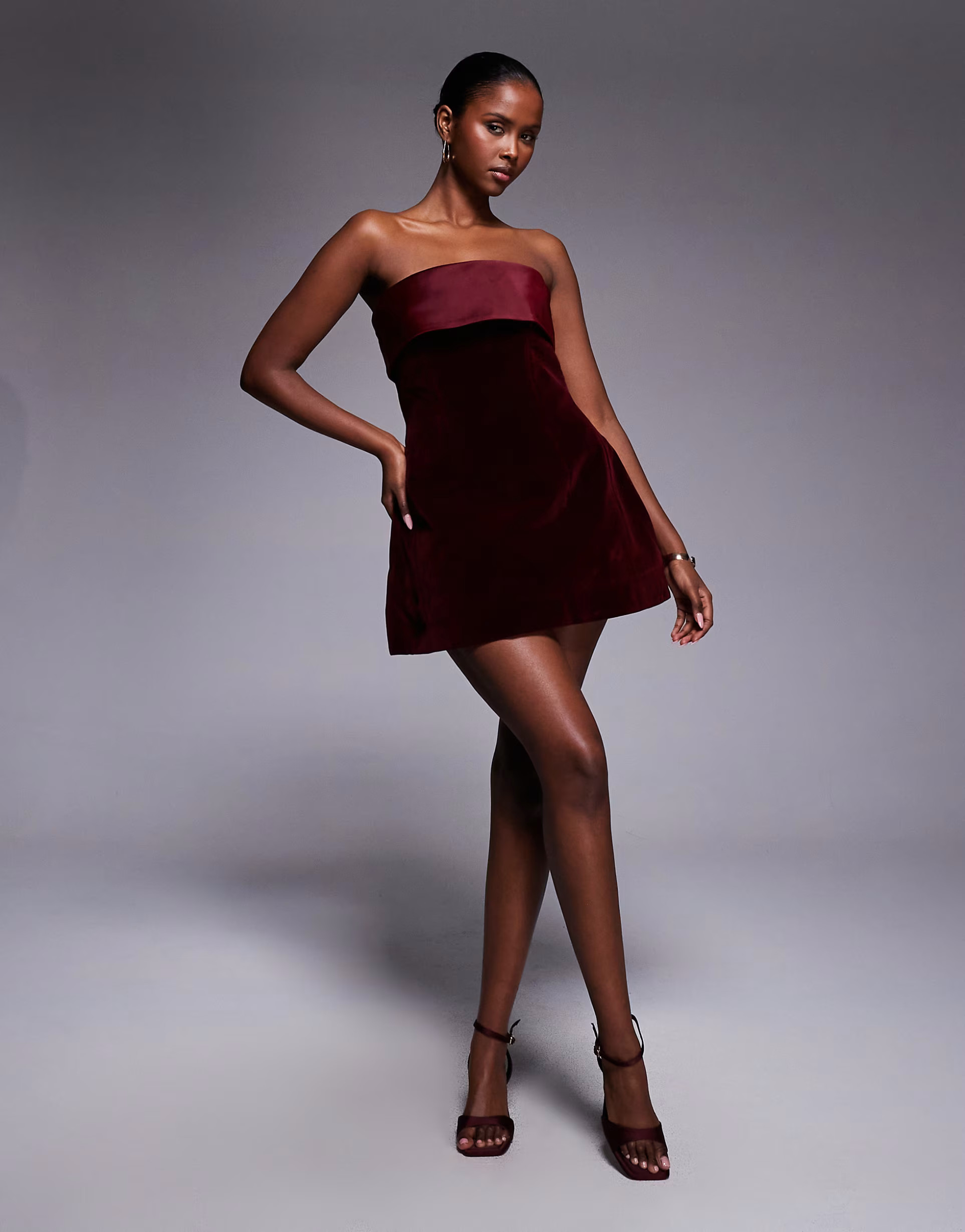 Murci exclusive satin trim velvet mini dress in burgundy | ASOS (Global)