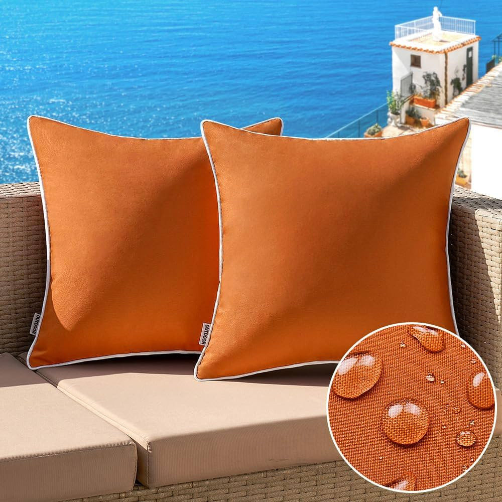 MIULEE 2 Pack Orange 18x18 Inch Fall Square Modern Solid Color Waterproof Outdoor & Indoor Decora... | Amazon (US)