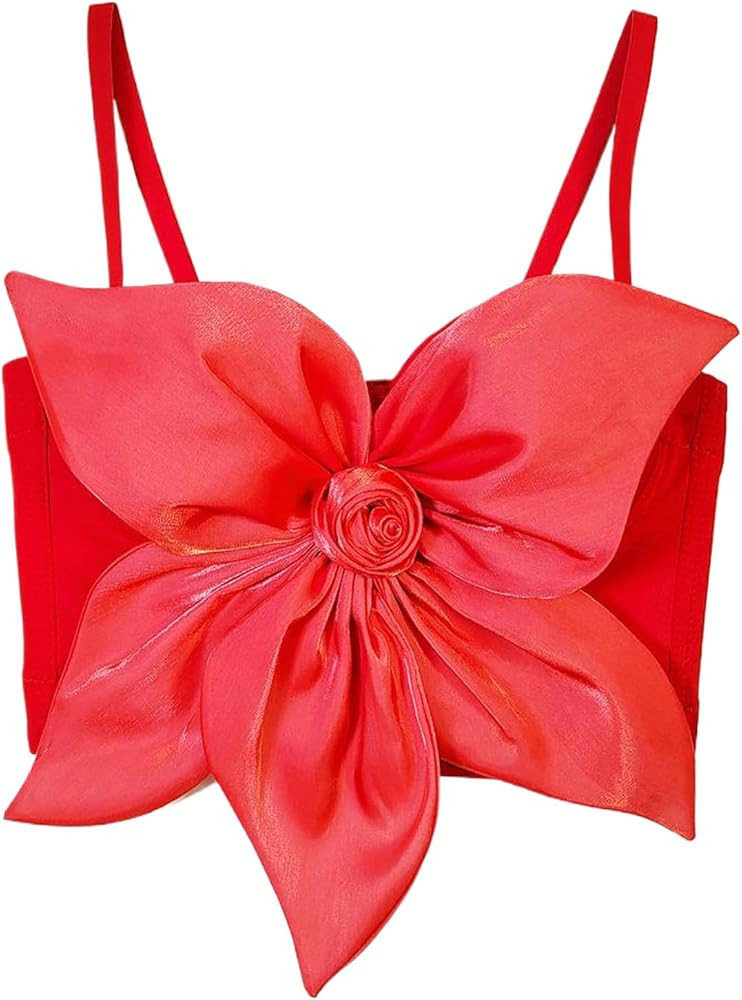 Women's Party Crop Top 3D Flower Bustier Going Out Nightclub Party Y2K Sleeveless Spaghetti Strap... | Amazon (US)