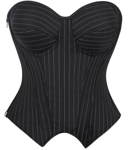 SHYMMUO Women Black Corset Top Elegant Strapless Bustier Tops Lace Up Sexy Office Lady Cosplay Costume Secretary Outfit XL | Amazon (US)