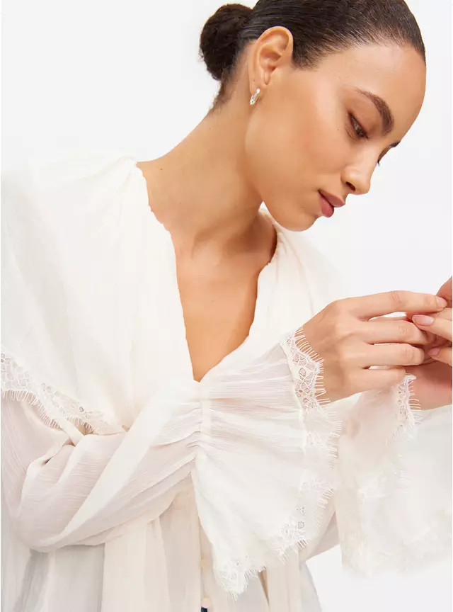 Cream Lace Cape Detail Chiffon Blouse 	 24 | Tu Clothing