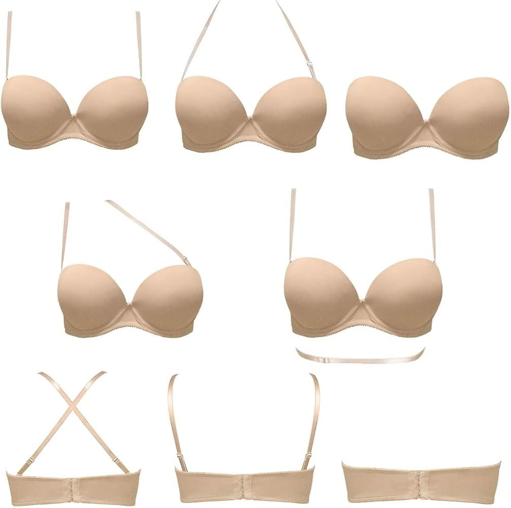 Plusexy Women's Push Up Strapless Bra Thick Padded Underwire Convertible Multiway Bras | Amazon (US)