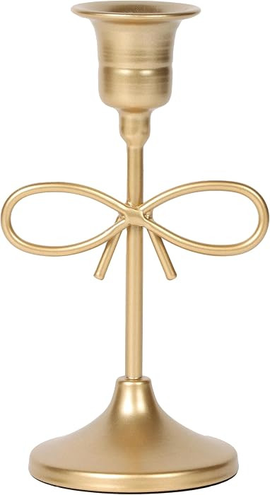 Golden Metal Cone Candlestick 5.91 inch Retro Gold Ornaments with Bow Decoration Dining Table/Liv... | Amazon (US)