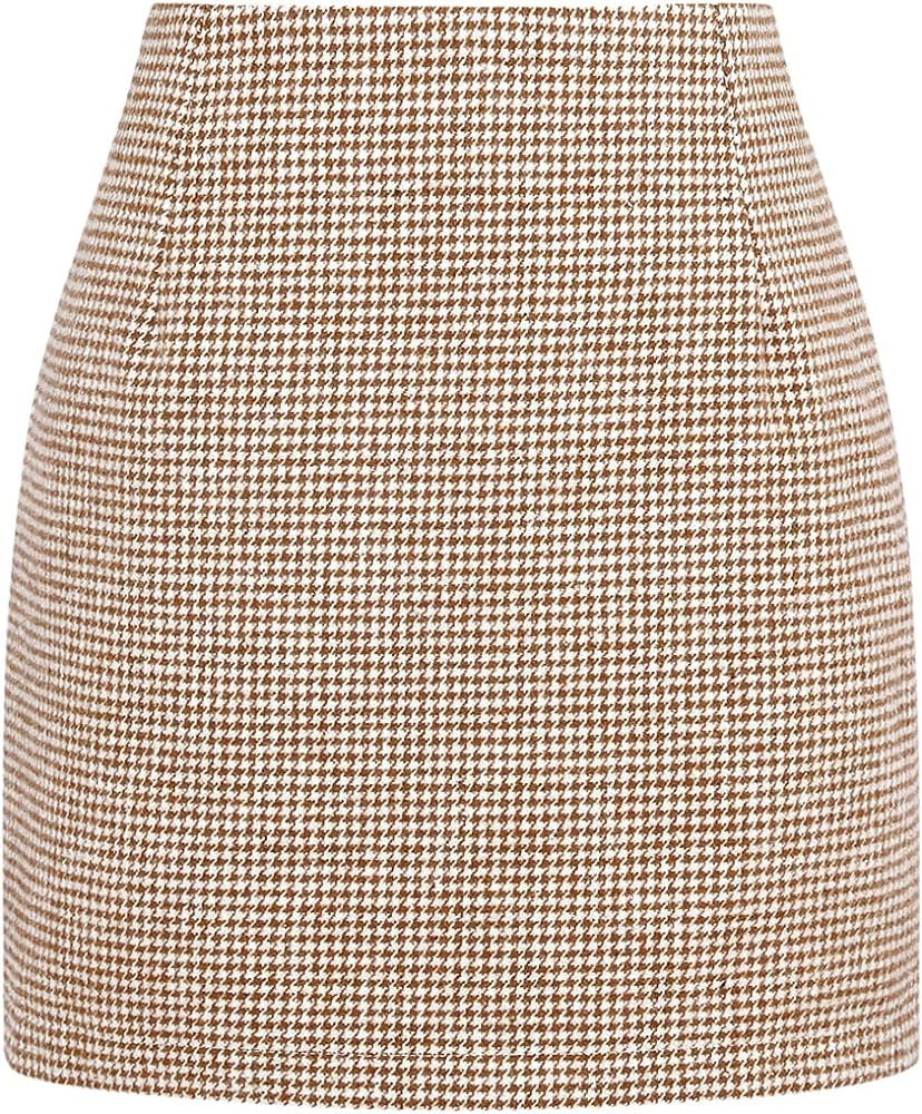 IDEALSANXUN Womens High Waist Plaid Skirt Bodycon Pencil Wool Mini Skirts | Amazon (US)