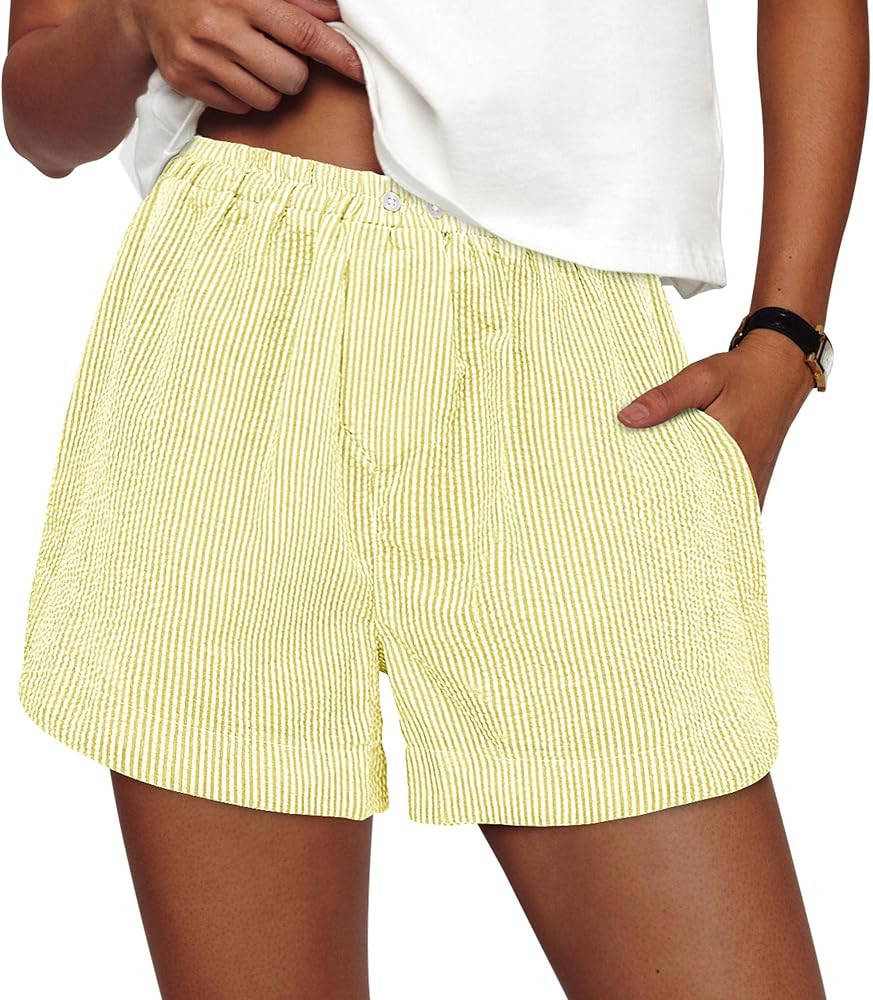 PRETTYGARDEN Women's Striped Boxer Shorts Summer 2026 Trendy Casual Elastic Waist Lounge Sleep Pa... | Amazon (US)