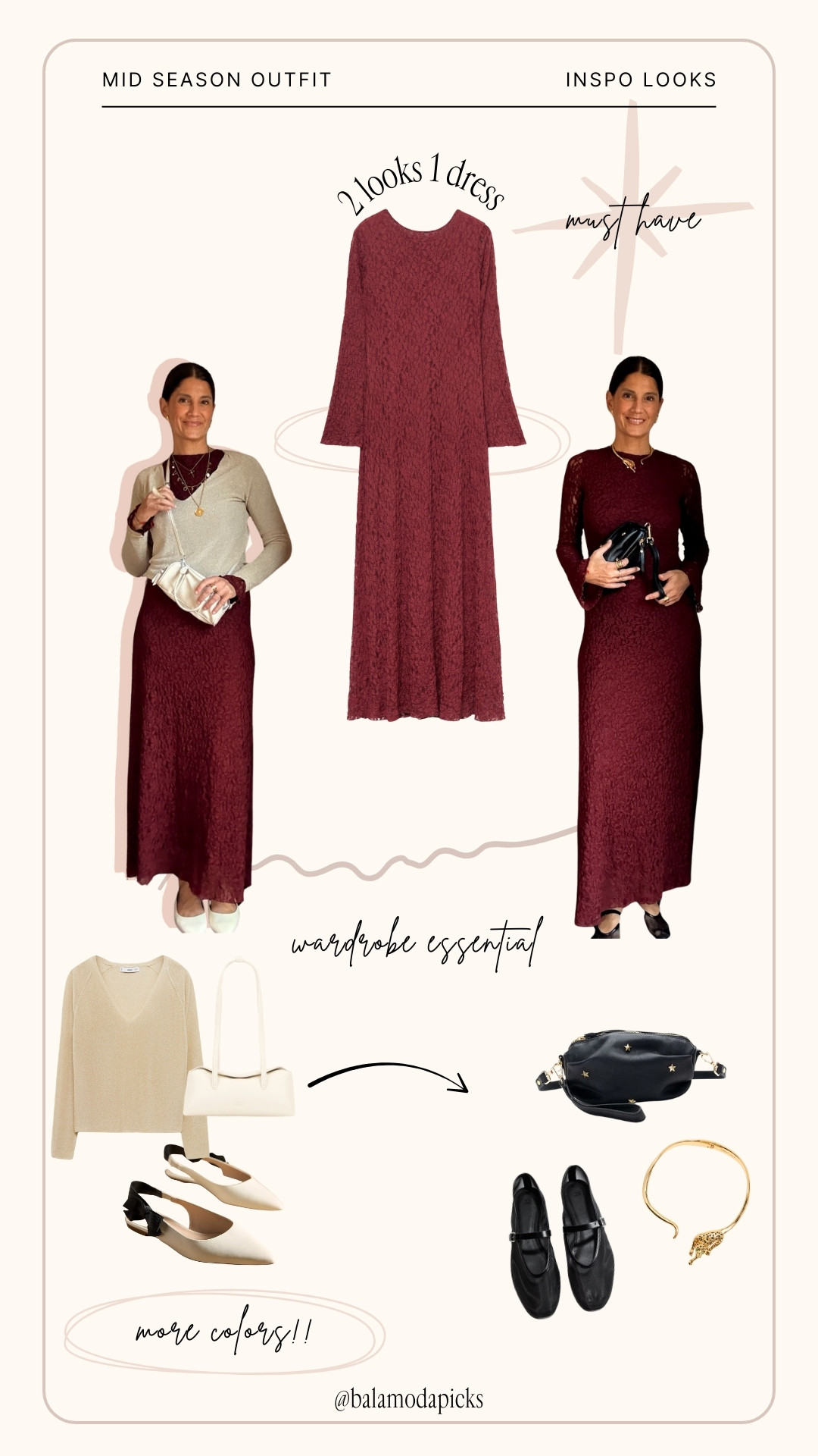 ✨ One dress, two ways ✨
Style your fall dress with a beige sweater and neutral accessories for a soft, effortless daytime look.
Or switch to black shoes, matching bag and a gold necklace for an elevated chic vibe perfect for office or dinner.

#falloutfit #transitionalstyle #daytonightlook #momstyle #officeoutfit 

 #LTKSeasonal #LTKFindsUnder50 #LTKStyleTip