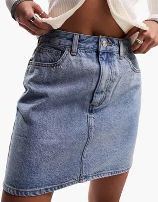ASOS DESIGN denim high waist mini skirt in midwash blue | ASOS (Global)
