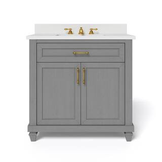 Home Decorators Collection Grovehurst 36 in. W x 34.5 in. H Bath Vanity in Antique Grey with Engi... | The Home Depot