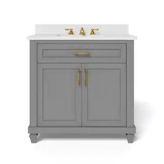 Home Decorators Collection Grovehurst 36 in. W x 34.5 in. H Bath Vanity in Antique Grey with Engi... | The Home Depot