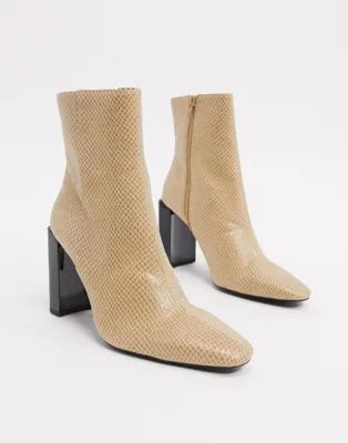 Pimkie snake effect heeled boots in ecru | ASOS UK