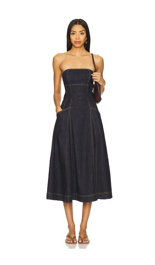 Denim Bandeau Midi Dress in Blue | Revolve Clothing (Global)