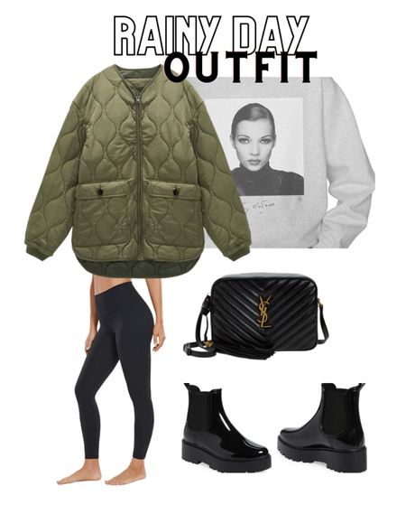 Quilted puff jacket black leggings rain boots sweatshirt Anine bing sale airport outfit casual street style 

#LTKSeasonal