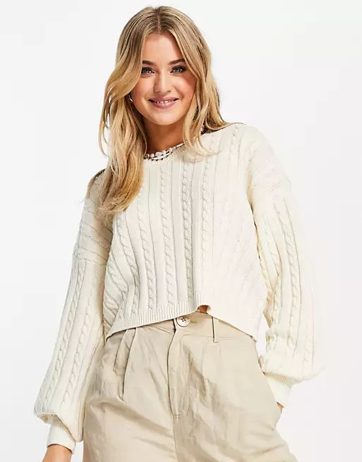 Cotton:On cable crew neck sweater in cream | ASOS (Global)