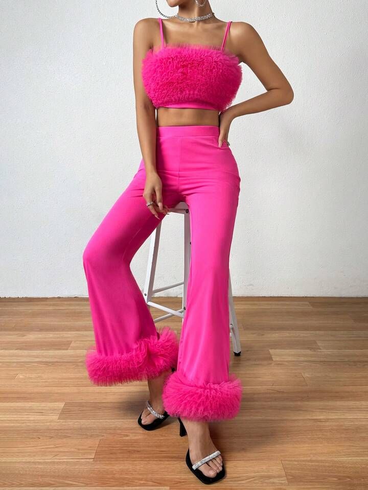 SHEIN BAE Women's Pink Camisole Top And Long Pants Set | SHEIN