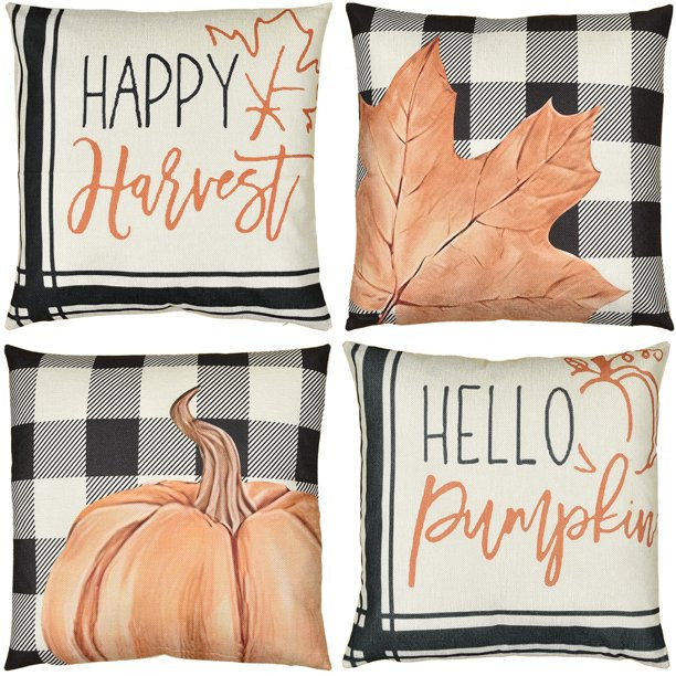Fall Pillow Covers for Thanksgiving, 4pcs Buffalo Plaid Pillowcases, 18x18in Linen Cushion Cover ... | Walmart (US)