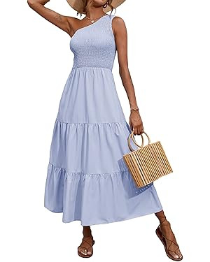 BTFBM Women One Shoulder Summer Dresses 2024 Sleeveless Casual High Waist Floral Flowy Beach Boho... | Amazon (US)