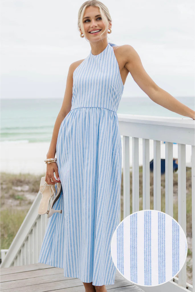 Day Maker Light Blue Striped Midi Dress | The Mint Julep Boutique