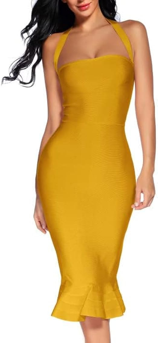houstil Women's V Neck Halter Fishtail Bandage Bodycon Dress Party | Amazon (US)