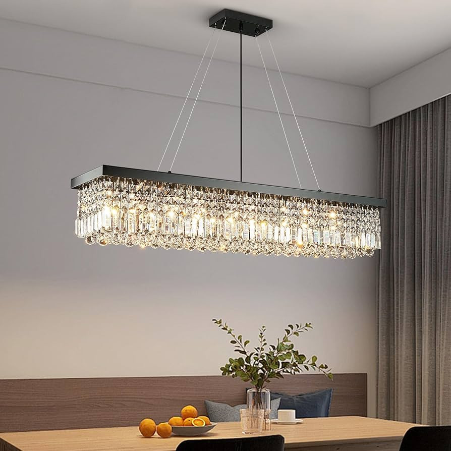 Moooni Modern Black Crystal Chandelier Modern Rectangular Pendant Lighting Fixture 10 Lights Dini... | Amazon (US)