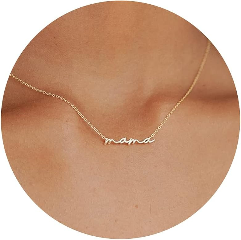 Mama Necklaces for Women, 18K Gold Plated Mom Necklace Cubic Zirconia Chain Necklaces Cute Pendan... | Amazon (US)