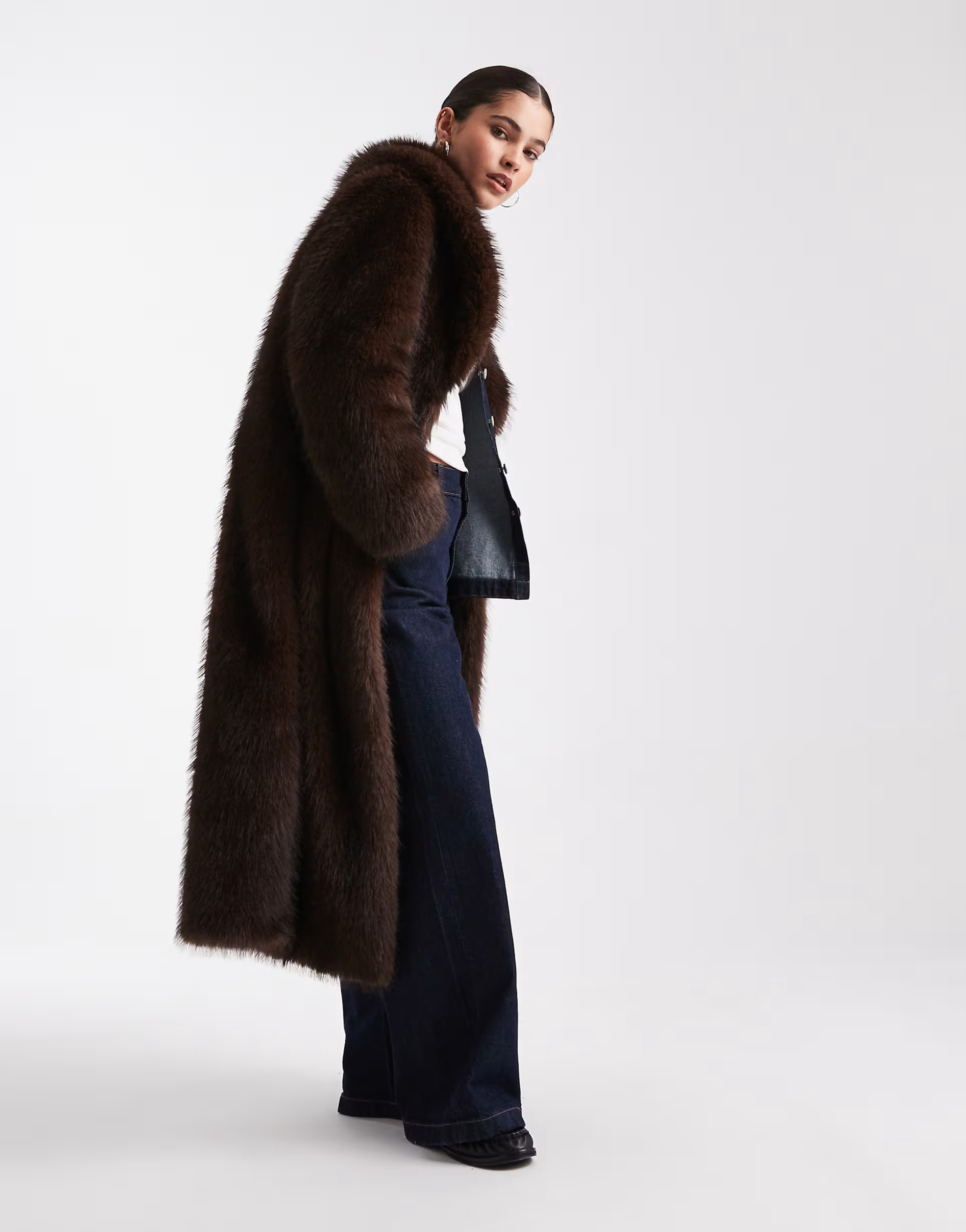 New Look faux fur maxi coat in brown | ASOS (Global)